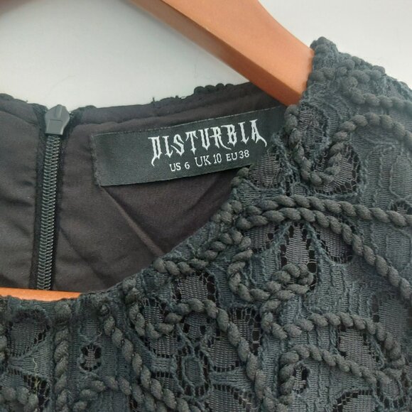 Disturbia Black Lace Skater Dress 6 Goth Retro Alt Mini Cap Sleeve EUC - Picture 5 of 11